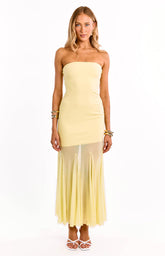 Adria Yellow Strapless Asymmetrical Formal Maxi Dress