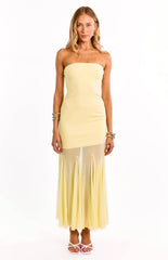 Adria Yellow Strapless Asymmetrical Formal Maxi Dress