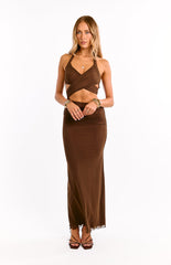 Alima Chocolate Brown Cut Out Maxi Dress