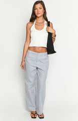 Amity Navy Stripe Mid Rise Straight Leg Jeans