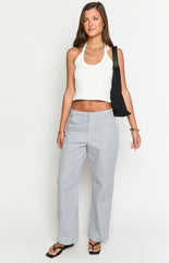 Amity Navy Stripe Mid Rise Straight Leg Jeans