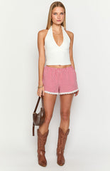 Arnie Red Gingham Broderie Lace Shorts