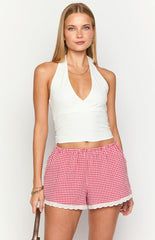 Arnie Red Gingham Broderie Lace Shorts