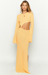 Arya Yellow Long Sleeve Knit Maxi Dress