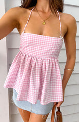 Aspen Pink Gingham Halter Top