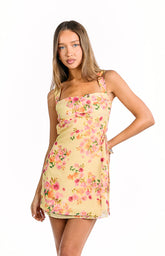 Aveta Yellow Bloom Tie Mini Dress
