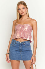 Barbara Pink Metallic Strapless Crop Top