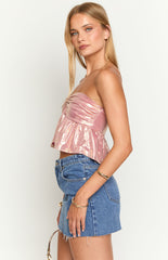 Barbara Pink Metallic Strapless Crop Top