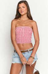 Boston Red Gingham Strapless Top