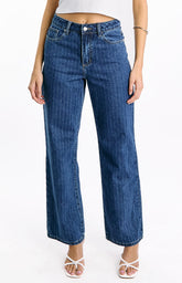 Calliope Pinstripe Mid Wash Mid Rise Slouchy Jeans