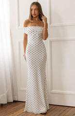 Cole White Polka Mesh Maxi Dress