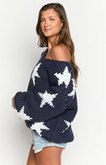 Delvey Navy Star Chunky Knit Sweater