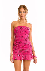 Denver Hot Pink Strapless Beaded Party Mini Dress