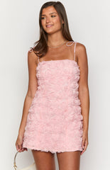 Evie Light Pink Textured Floral Mini Dress