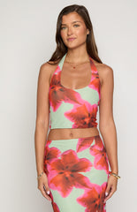 Elsa Green Floral Halter Top