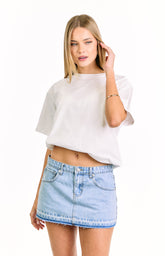 Emmy Light Wash Denim Distressed Mini Skirt