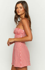 Faith Red Gingham Strapless Mini Dress