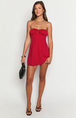 Faith Red Polka Dot Strapless Mini Dress