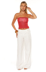 Jacq White Tie Waist Wide Leg Pants