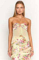 Jacqulin Yellow Bloom Strapless Top