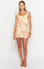 Joyce Yellow Bloom Chiffon Mini Dress