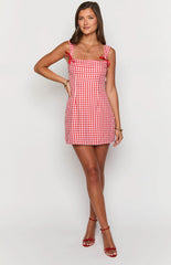 Layla Red Gingham Tie Back Mini Dress