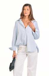 Lola Blue Stripe Embroidered Button Up Shirt