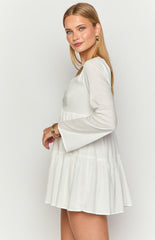 Lucky Heart White Long Sleeve Mini Dress