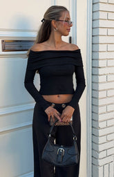 Marlin Black Off Shoulder Long Sleeve Top