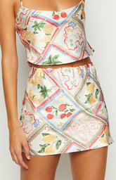 Milliana White Satin Roma Print Skirt