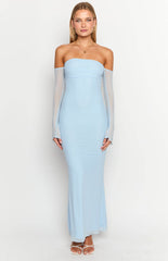 Odette Light Blue Long Sleeve Formal Maxi Dress