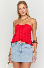 Raleigh Red Ruffle Strapless Top