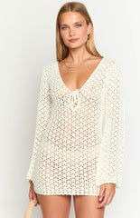 Rhi Cream Crochet Long Sleeve Mini Dress