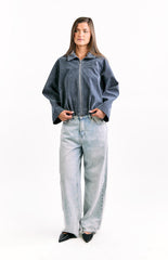 River Steel Grey Suedette Bubble Hem Bomber Jacket