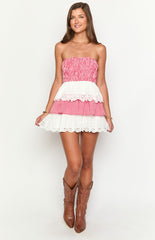 Rosealie Red And White Strapless Mini Dress