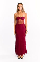 Ryker Wine Strapless Mesh Maxi Dress