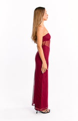 Ryker Wine Strapless Mesh Maxi Dress