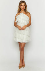She's Here White Ruffle Mini Dress