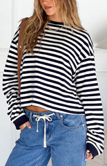 So Breezy Navy Stripe Long Sleeve Top