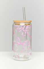 Twinkle Pink Bow Glass Tumbler