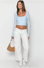 Clara Star White Denim Low Rise Jeans
