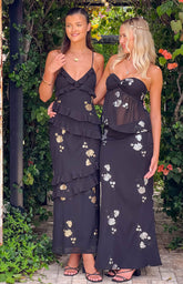Inara Black Sequin Ruffle Maxi Dress