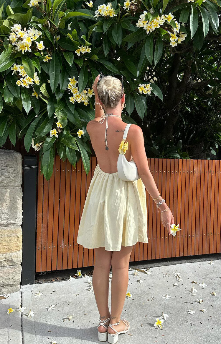 Talei Yellow Halter Puff Mini Dress