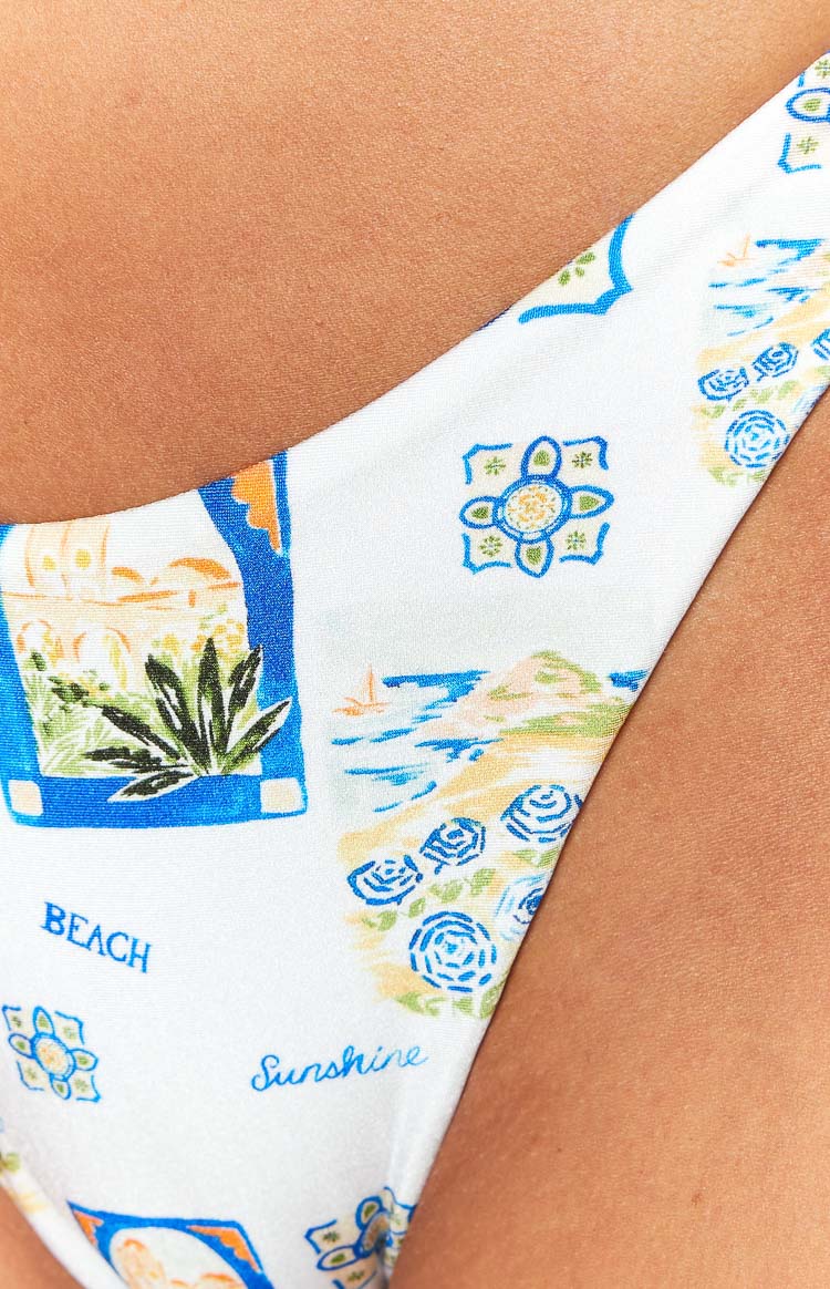 9.0 Swim White Italia Print Bianca Bikini Bottoms