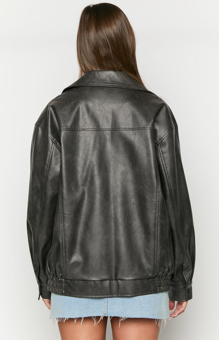 Abbi PU Vintage Black Bomber Jacket