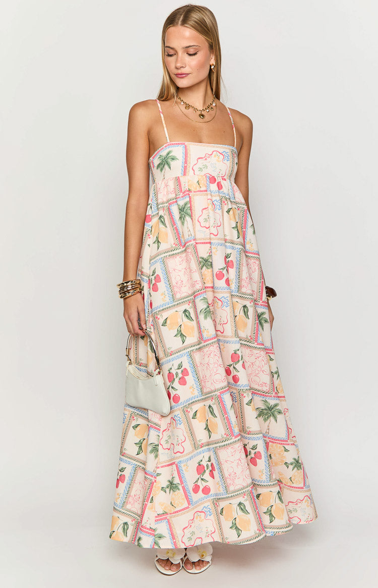 Akari White Tomato Girl Print Maxi Dress