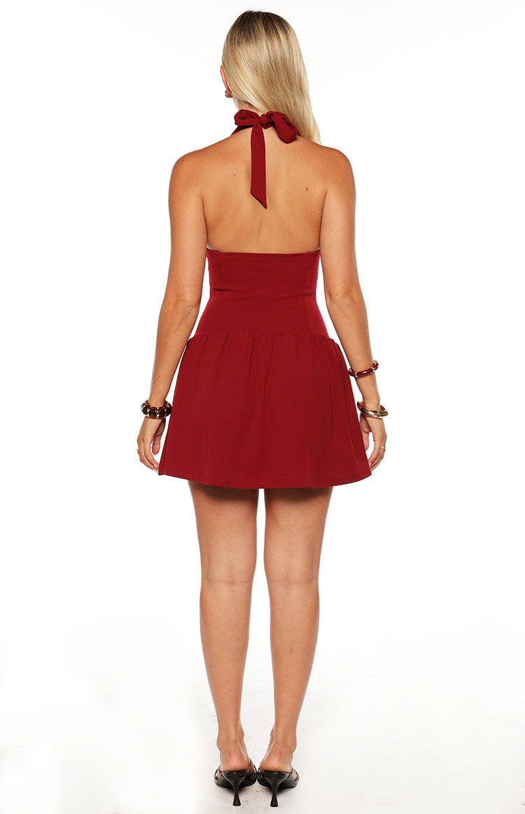 Alice Burgundy Halter Neck Mini Dress