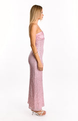 Alliana Pink Sequin Strapless Formal Maxi Dress