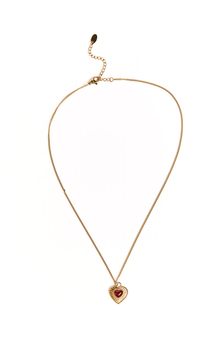 Almost Mine Gold Red Heart Pendant Necklace