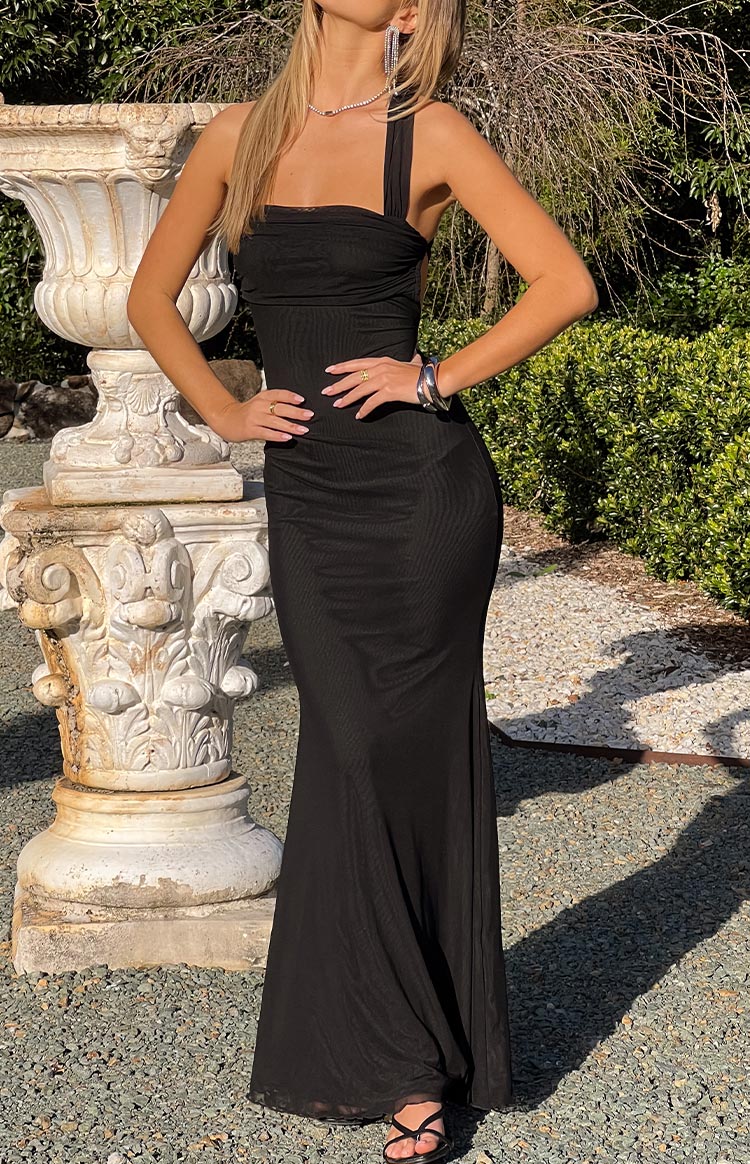 Amberley Black Mesh Formal Maxi Dress